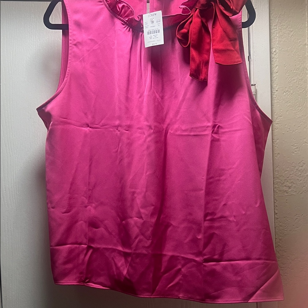 J. Crew Pink Sleeveless Blouse with Red Bow